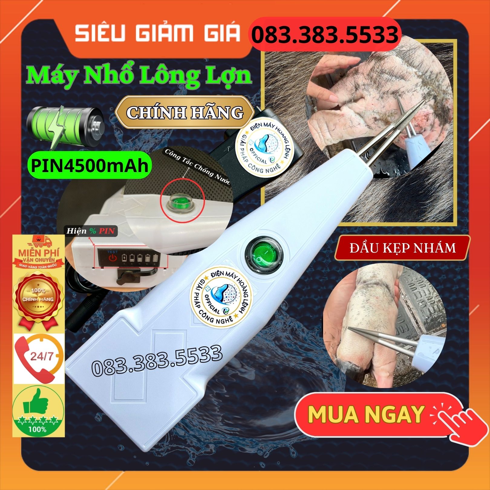 Máy nhổ lông lợn ,lông heo a4500 dùng pin thế hệ mới công suất 200w có thể nhổ lông dê ,lông chó ,lông thỏ, lông măng vịt
