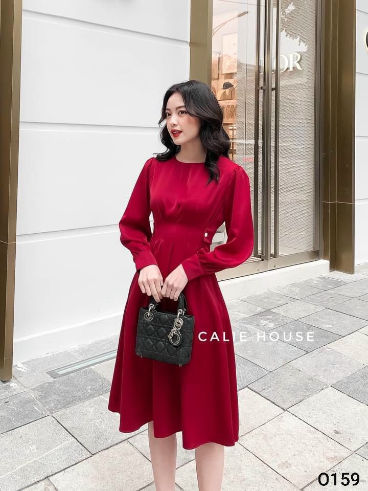 [HCM]Váy Đầm Li Eo Cúc Sườn Cổ Tròn Thời Trang Váy Đầm Nữ Hot trend Đẹp