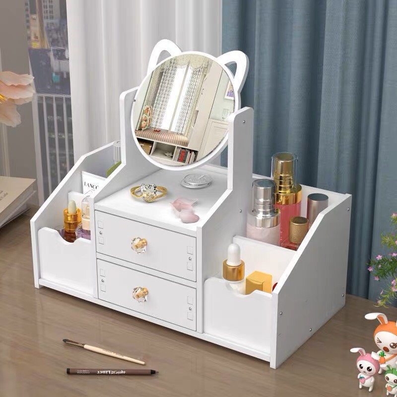 Kệ mỹ phẩm để bàn kèm gương lắp ghép 2 ngăn kéo