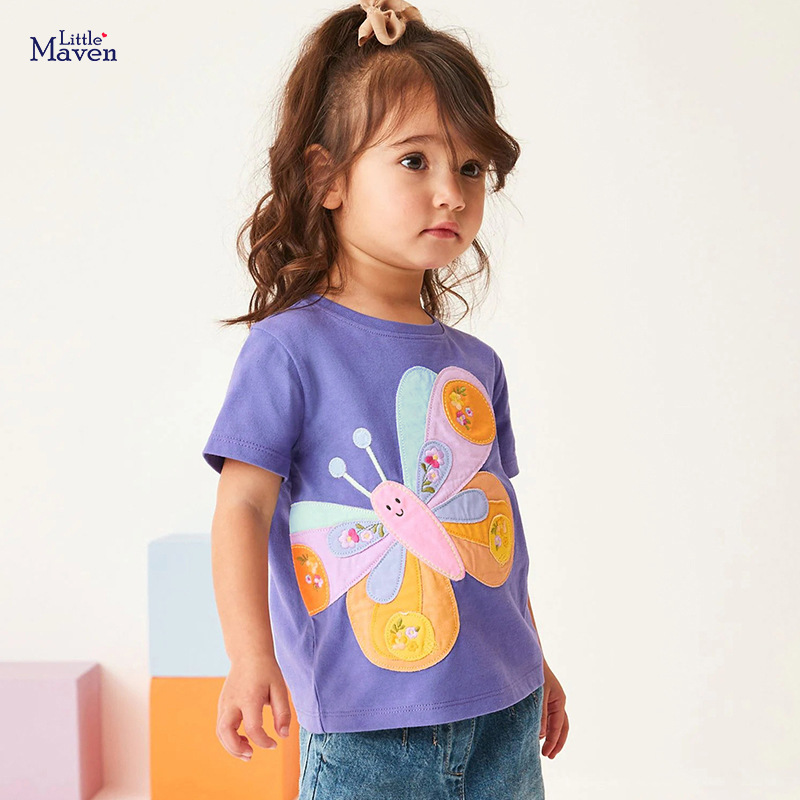 Áo Little Maven bé gái tím thêu Butterfly