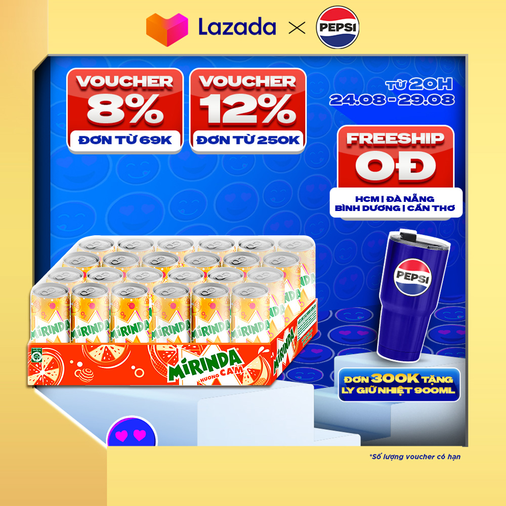 Thùng 24 lon nước ngọt có gaz mirinda cam