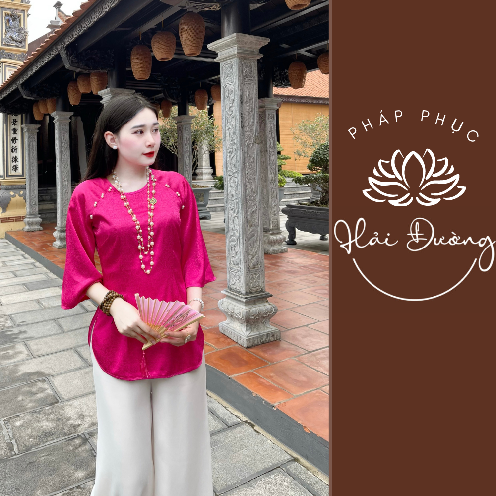 Bộ pháp phục cổ tròn đính ngọc áo Gấm Tô Châu quần Lụa Vân Pháp Phục Hải Đường