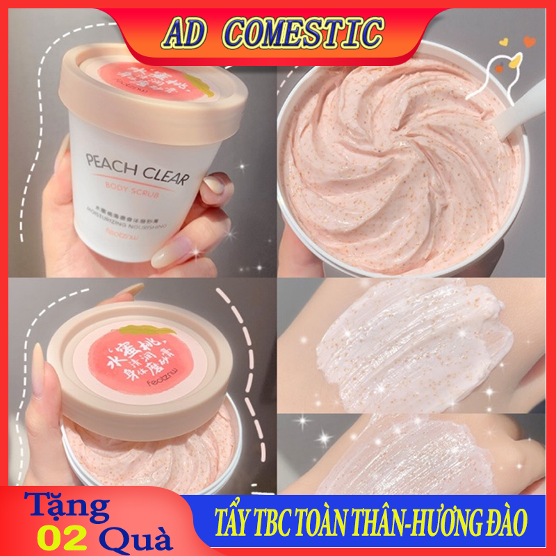 Tẩy tế bào chết body đào Peach Clear Heyxi 200g tẩy sạch da chết toàn thân trắng mịn da hàng nội địa Trung