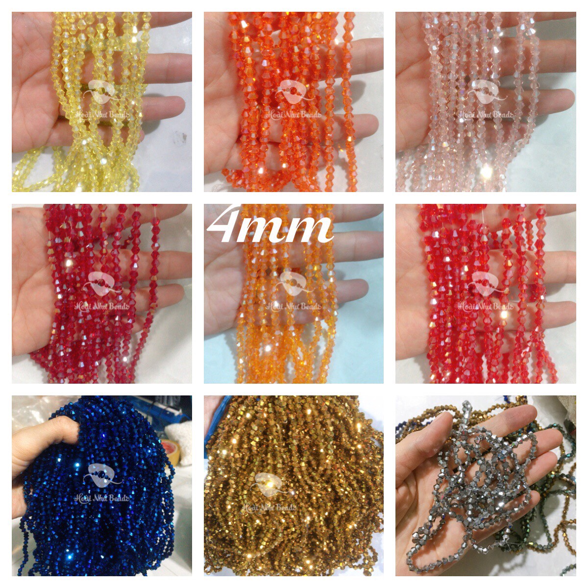 Combo 500 Hạt đá pha lê 4mm giá rẻ(gồm 5 dây)