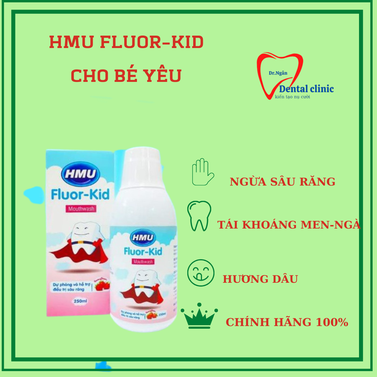 Nước súc miệng HMU Fluor Kid - dự phòng và hỗ trợ chống sâu răng cho trẻ em ( Sản phẩm của Đại học Y Hà Nội)