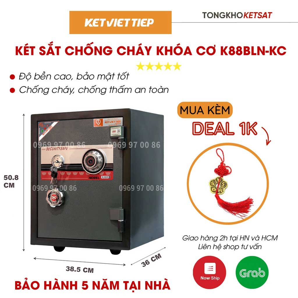 Két sắt khóa cơ chống cháy k88bln-kc khóa cơ bản lề ngoài mẫu mới bảo hành 5 năm chính hãng
