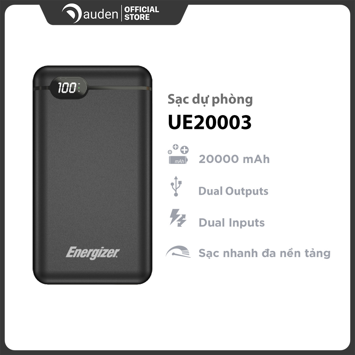 Sạc dự phòng energizer ue20003 20,000mah - dâu đen store
