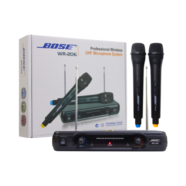 Micro karaoke bose wr 206 chính hãng na device smart, micro không dây sóng uhf , hát nhẹ, chống hú hiệu quả , độ nhạy cao , dễ bắt mic , dễ hát không vỡ tiếng , sóng rộng rất thích hợp với gia đình hay phòng karaoke.