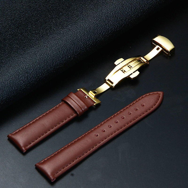 Dây da đồng hồ khóa bướm nam nữ da bò thật MÀU NÂU size 12mm 14mm 16mm 18mm 20mm 22mm, dây đồng hồ da thay thế cho đồng hồ casio, orient, seiko, dw, citizen, patek philippe, omega, ls05, swarovski