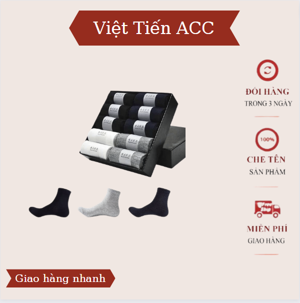 Hộp 10 đôi tất nam cổ cao chất liệu dày dặn,mềm,êm chân,kháng khuẩn,khử mùi,thấm hút mồ hôi,chống hôi chân tốt,với thiết kế ôm sát vào chân,tạo cảm giác thỏa mái năng động  AC-71 Việt Tiến