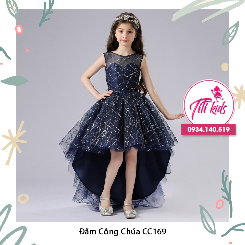 Đầm váy công chúa cho bé xanh đen kim sa cc169