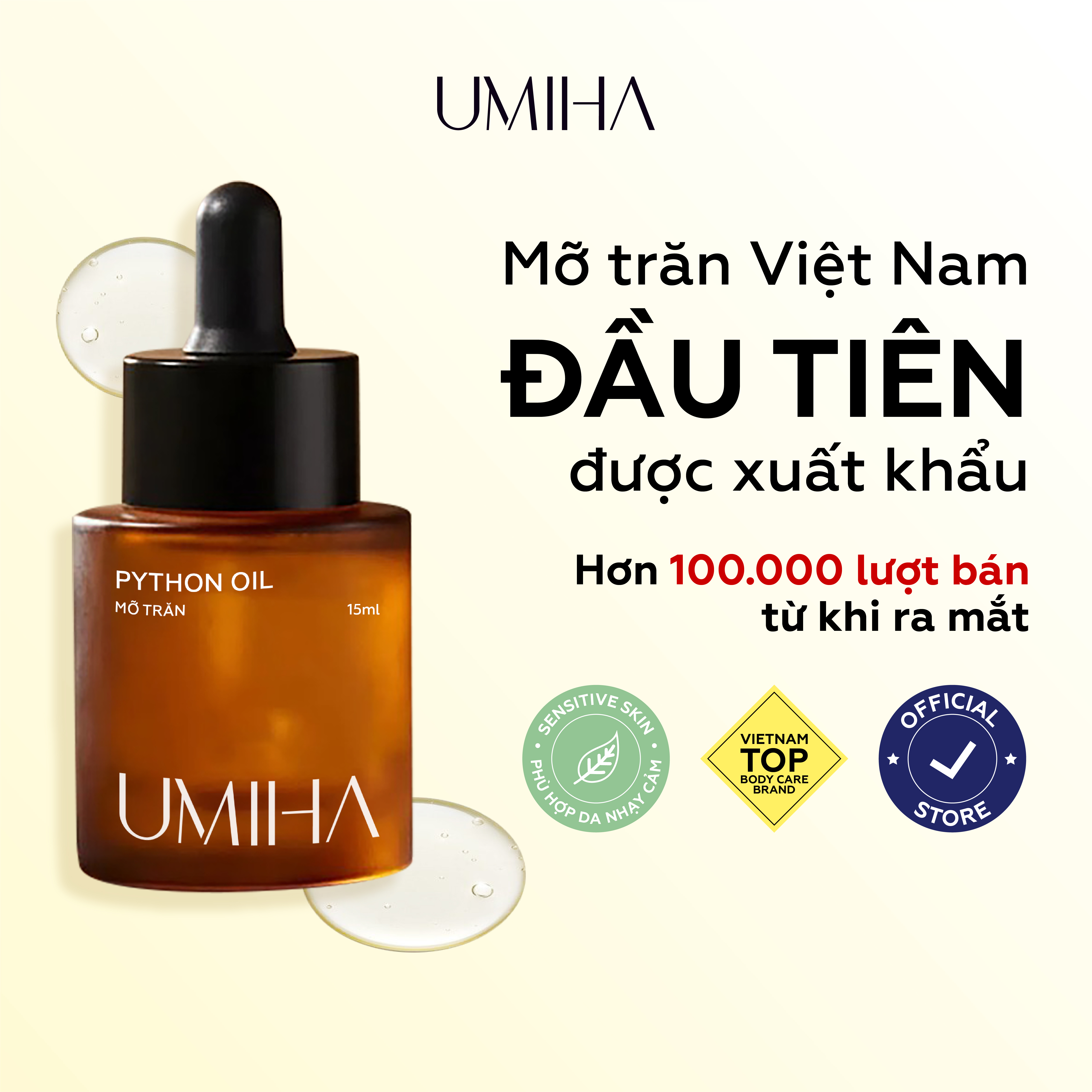  Mỡ trăn triệt lông UMIHA  15ml  - Triệt lông với mỡ trăn giúp ức chế mọc lông sau khi dùng Kem tẩy lông và Sáp Wax lông 