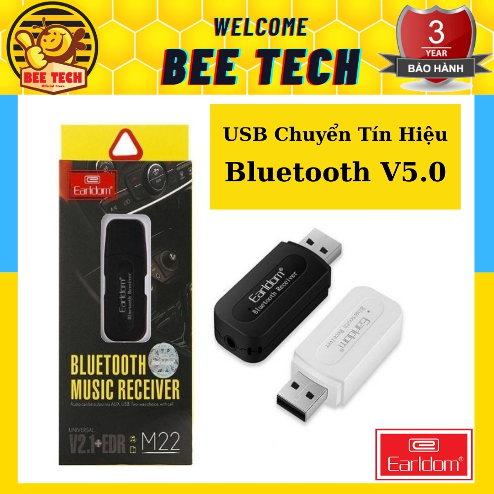 Usb chuyển đổi tín hiệu, USB Bluetooth V5.0 Earldom M22 cho loa, máy tính, xe hơi ... Beetech