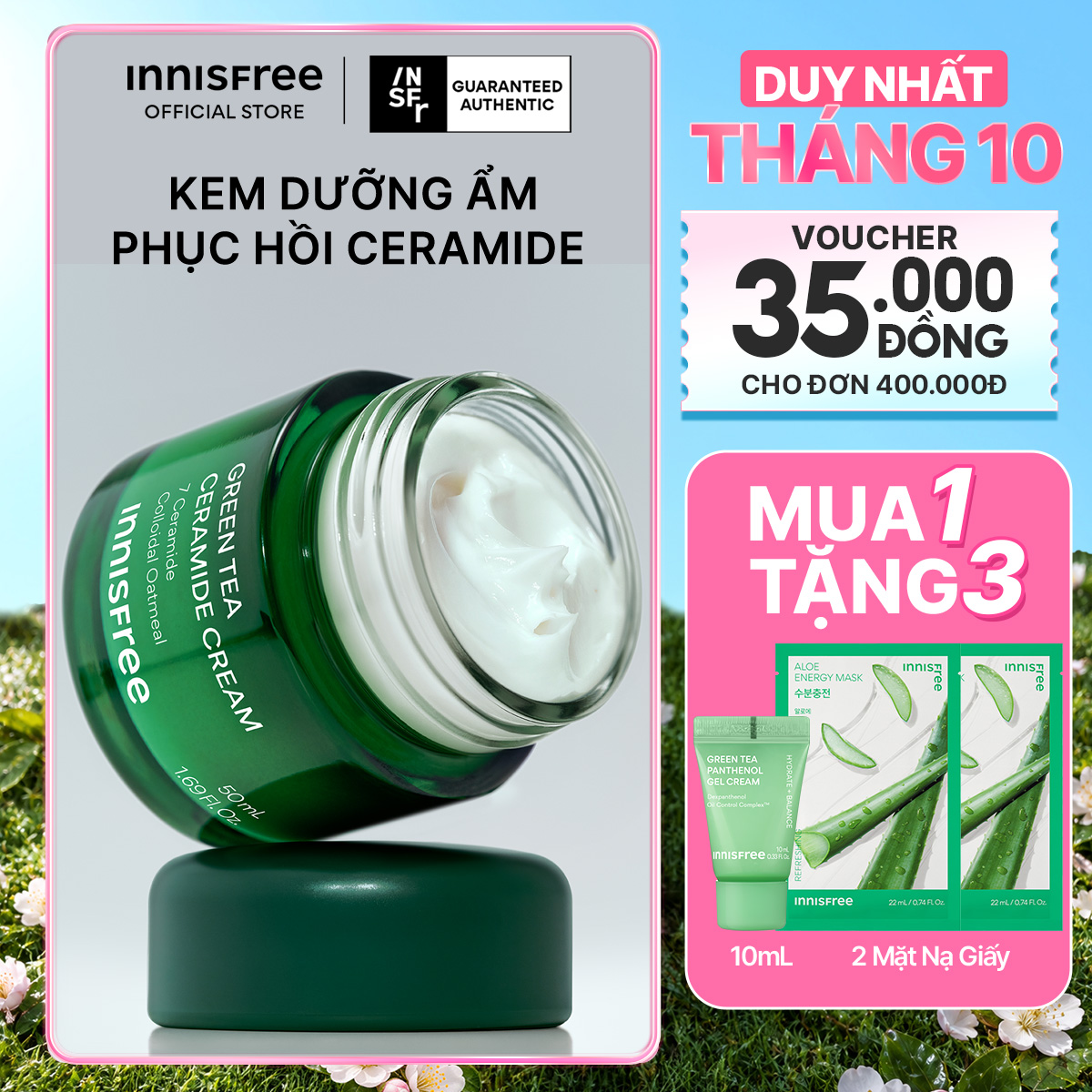 Kem dưỡng cấp ẩm, phục hồi INNISFREE Green Tea Ceramide Cream 50ML