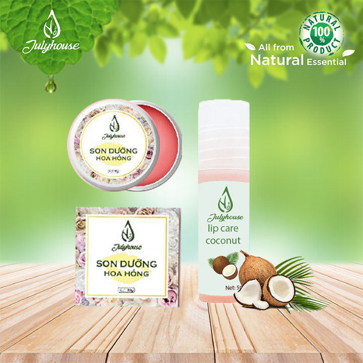 [Lips Care] Son dưỡng Dầu Dừa dưỡng môi ban đêm và son dưỡng tinh dầu Hoa Hồng ban ngày giúp môi hào hào khỏe khoắn không bị nứt nẻ JULYHOUSE - TTGT89