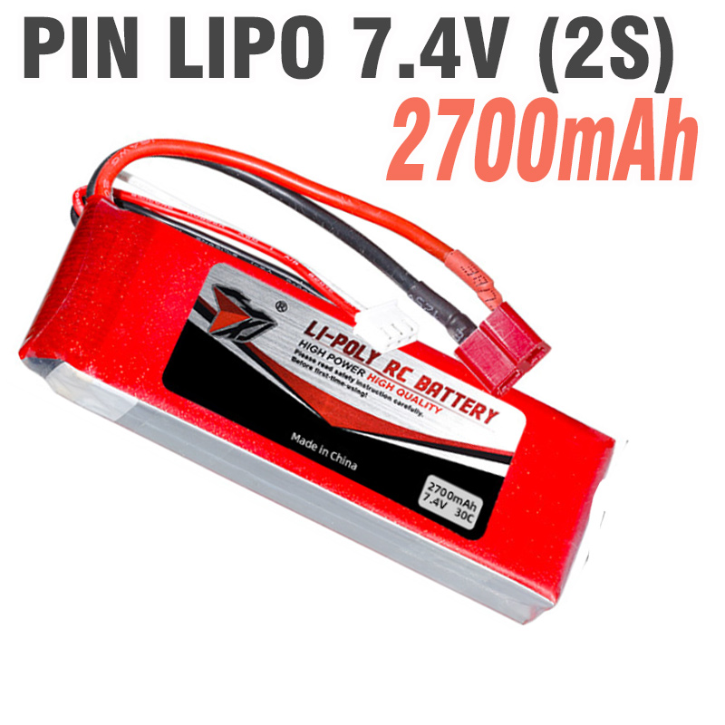 Pin lipo 7.4v pin 2S 2700mah 30C dùng cho xe điều khiển từ xa đầu nối XT60