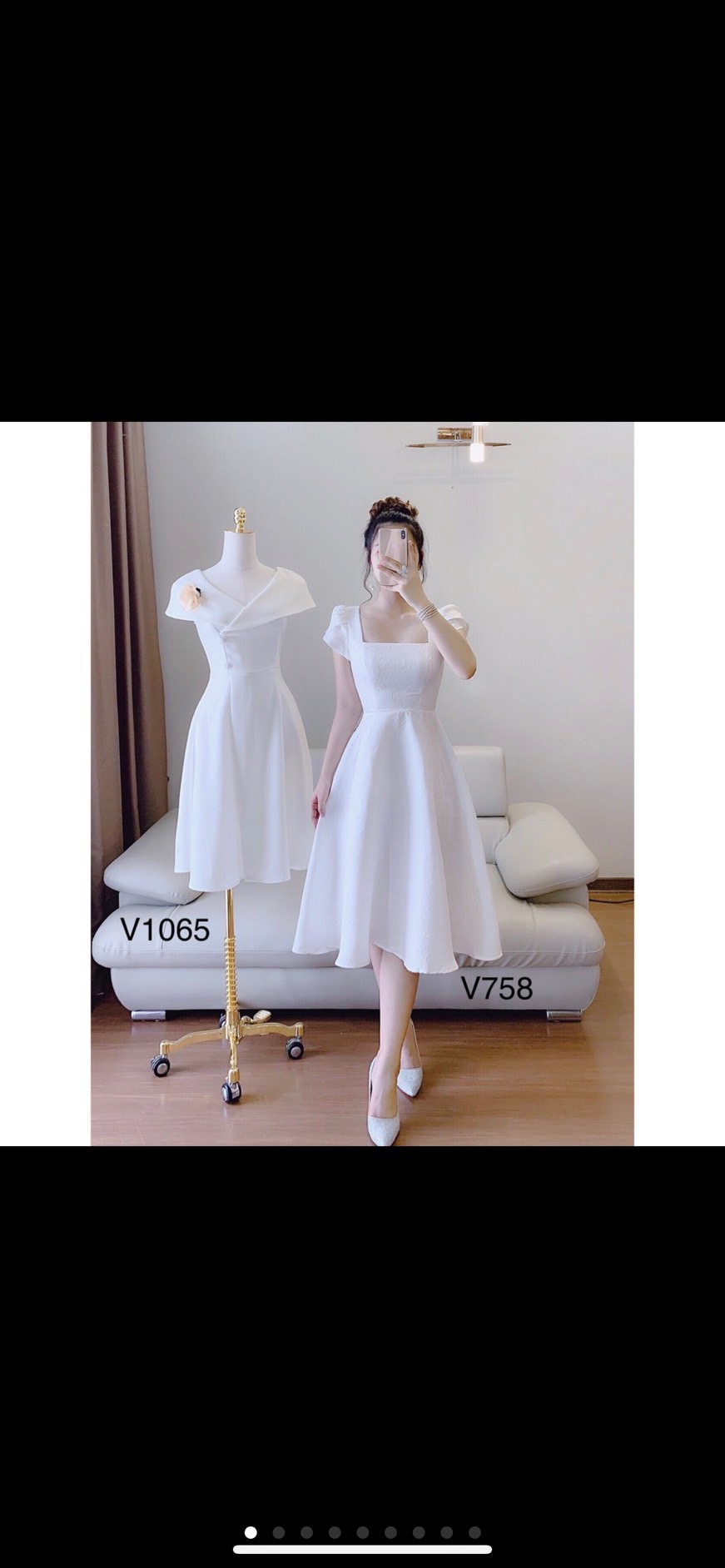 Đầm nữ dáng xòe màu trắng chất kate lụa kèm hình thật kimhoa77