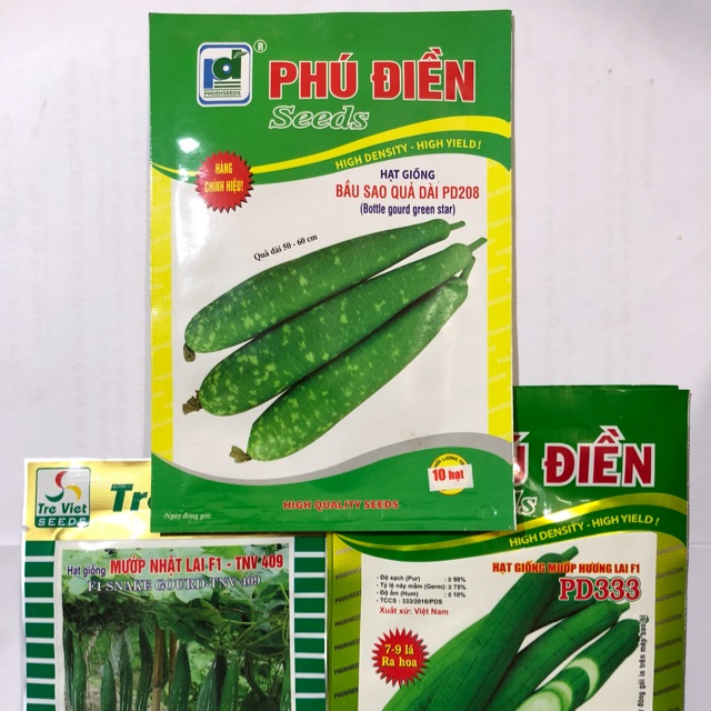 Combo-3 gói hạt giống bầu sao-mướp hương-mướp nhật lai f1