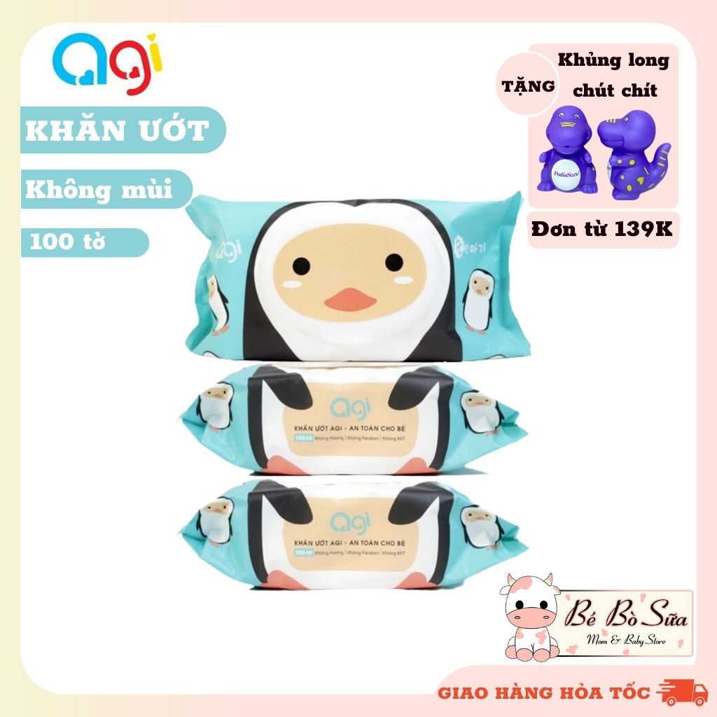 Khăn giấy ướt Agi ❄ KHÔNG MÙI ❄ 100 tờ 🍃 KHÔNG CỒN 🍃 an toàn cho bé yêu