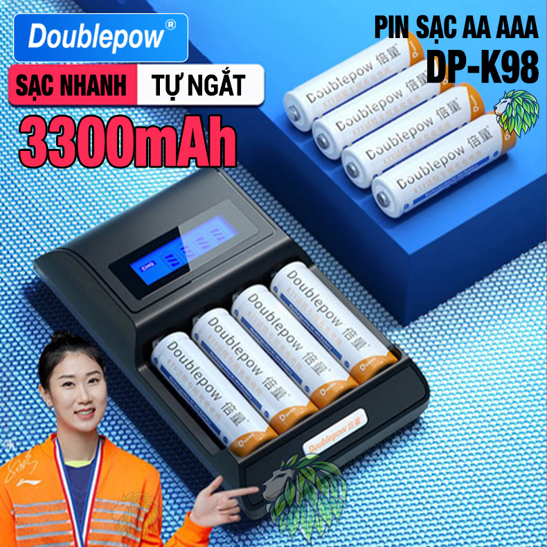 Bộ sạc pin DP-K98 Doublepow Tự Ngắt có đèn báo - Sạc Pin Dung Lượng Cao Cho Thiết Bị Điện Tử - Đồ Chơi Trẻ Em - Micro Karaoke - Pin Đồng Hồ Treo Tường
