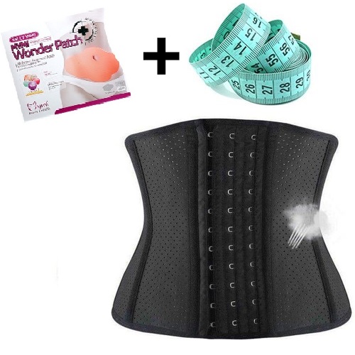 Đai nịt bụng - Đai nịt bụng latex 25 xương có lỗ thông hơi định hình vòng eo - ( KÈM MIẾNG DÁN GIẢM MỠ BỤNG + THƯỚC DÂY)