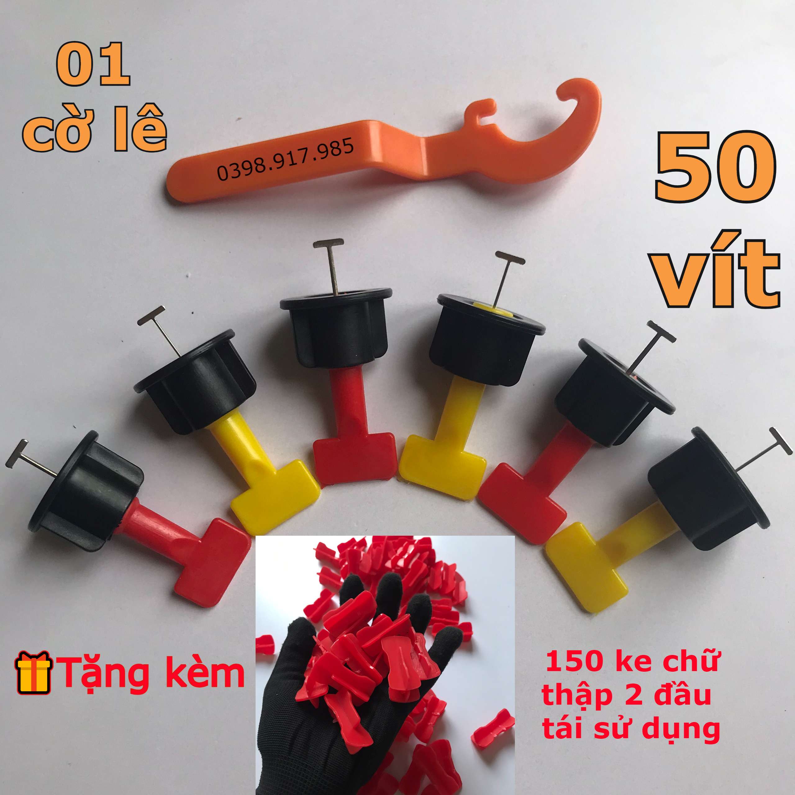 Ke lát gạch tái sử dụng dạng vít vặn 50 chiếc kèm 01 chiếc cờ lê+ tặng 50 ke chữ thập 2 đầu đa năng tái sử dụng ke góc ba và góc tư