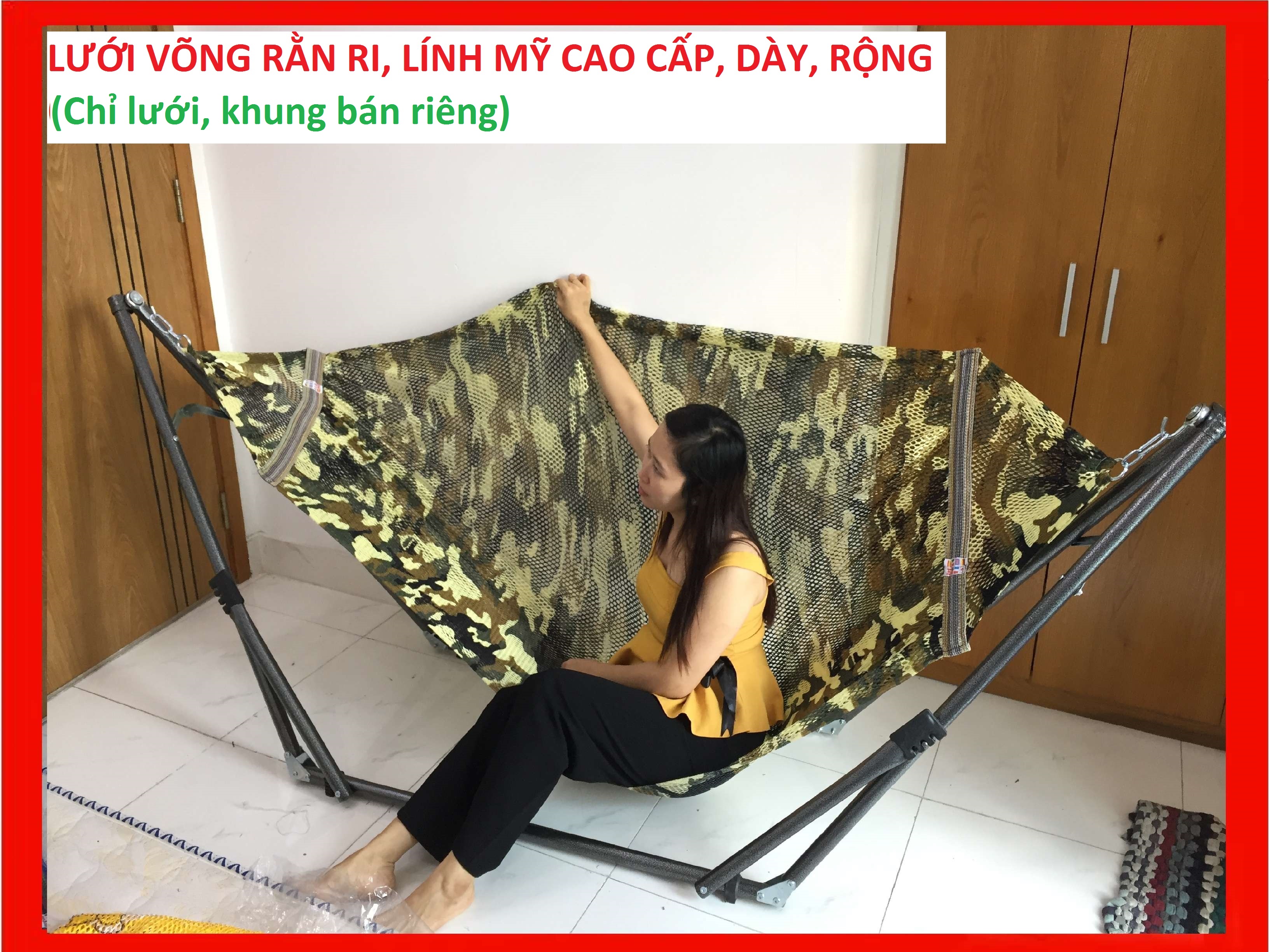 Lưới võng cỡ đại hình LÍNH MỸ, RẰN RI cao cấp 2 lớp (chỉ lưới, không khung) Lưới võng size người lớn, Lưới võng xếp dày rộng, lưới võng , # lưới võng cỡ đại, #lưới võng loại lớn, #lưới võng xếp võng lưới 2 lớp