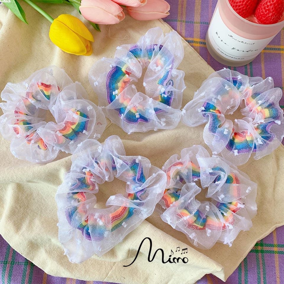 Dây cột tóc scrunchies cầu vồng xinh xắn