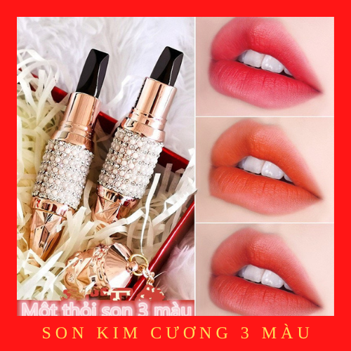 Son môi 3 màu Kim cương son lì dưỡng ẩm lâu trôi hot trendy