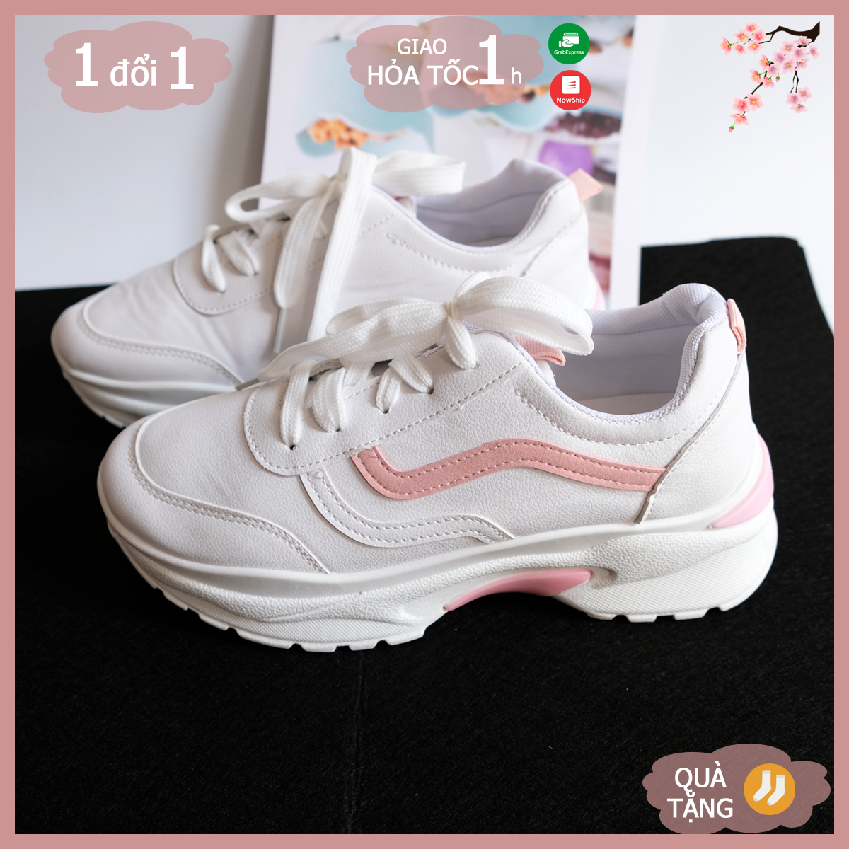 [HCM]Giày Bata nữ màu trắng phối hồng Sneakers độn đế trắng hồng học sinh hàng tết 2021 - May House shop