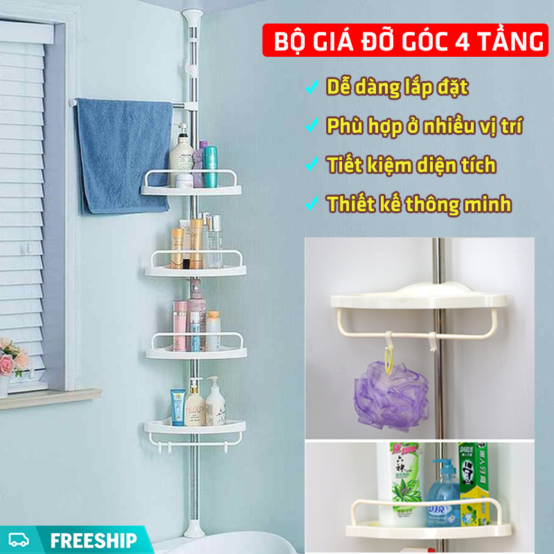 [ SIÊU CHẮC CHẮN ] Kệ Để Đồ 4 Tầng Nhà Tắm, Nhà Bếp Thông Minh - Kệ Góc Rút Điều Chỉnh Độ Cao Đến 3 Mét Phù Hợp Mọi Không Gian - Sức Chứa Lớn - Thiết Kế Chắc Chắn - Giá Đỡ Góc Tường