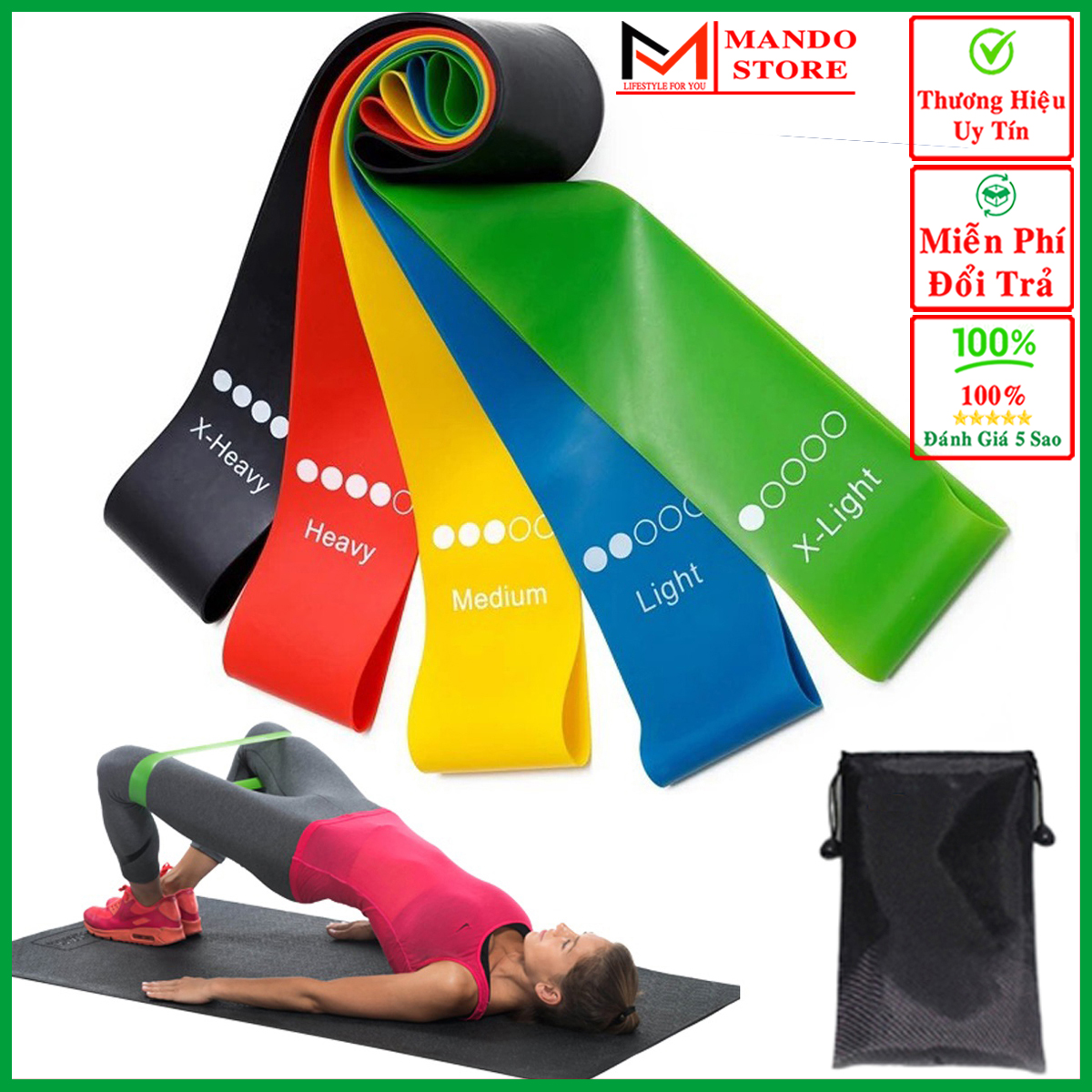 Bộ 5 Dây Đàn Hồi - 5 Dây Kháng Lực Tập Gym Tập Yoga Tập Thể Thao Cao Su Non Cao Cấp - Có Túi Đựng Cao Cấp Hướng Dẫn Sử Dụng
