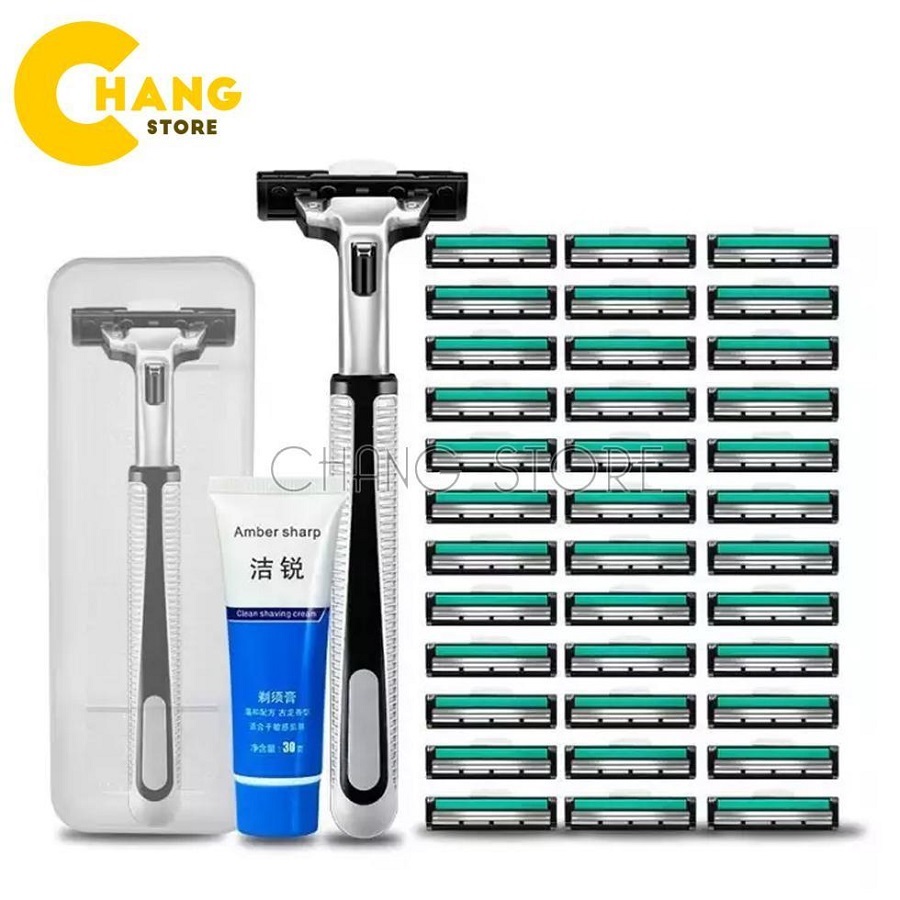 Bộ Dao Cạo Râu Tặng Kèm 36 Lưỡi Dao Thay Thế Siêu Sắc Không Gây Đau Rát Khi Cạo, Dễ Tháo Lắp Và Vệ Sinh