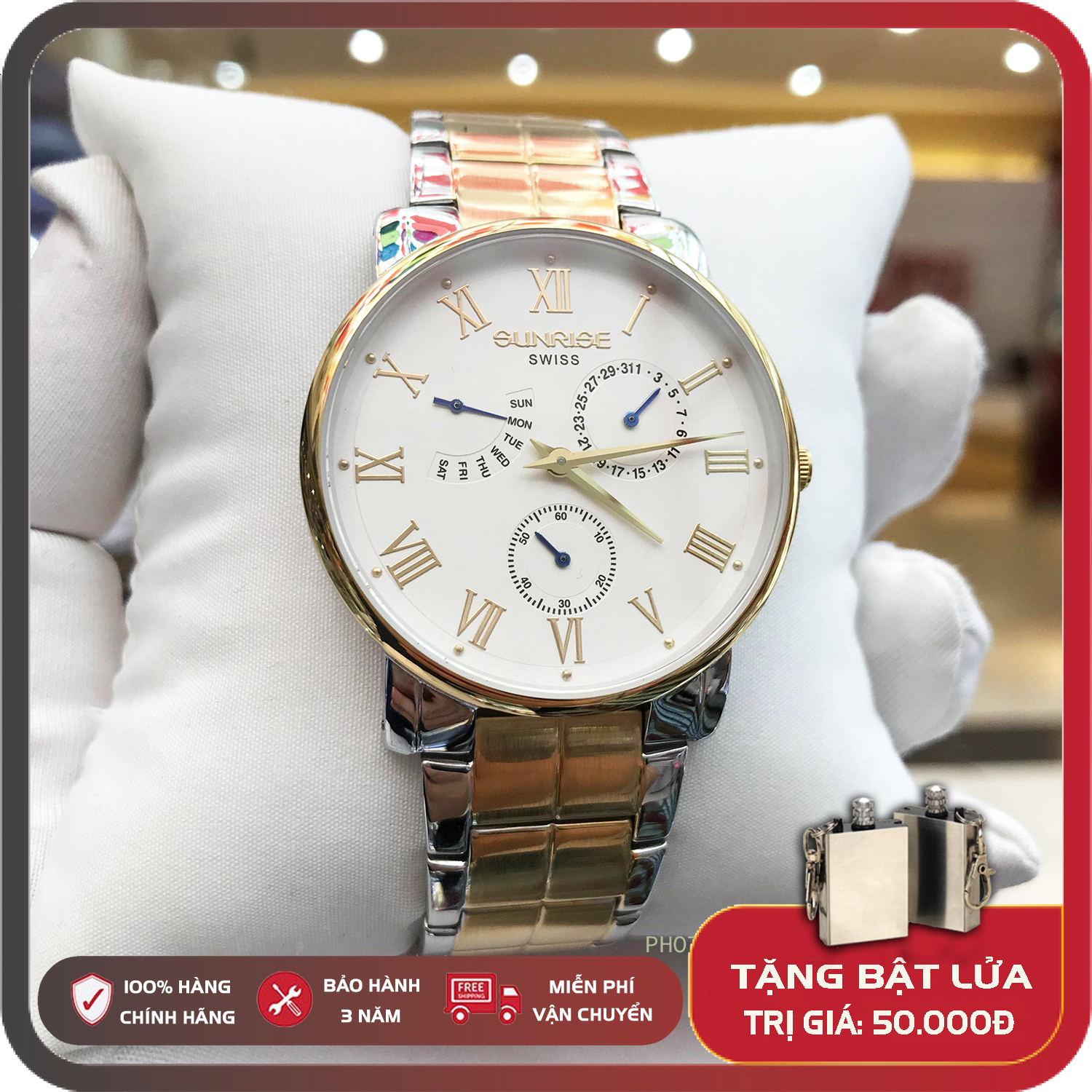 Đồng Hồ Nam Sunrise DM747SWC 6 Kim [ Full Box, Túi , Thẻ BH hãng] Sapphire chống xước - chống nước