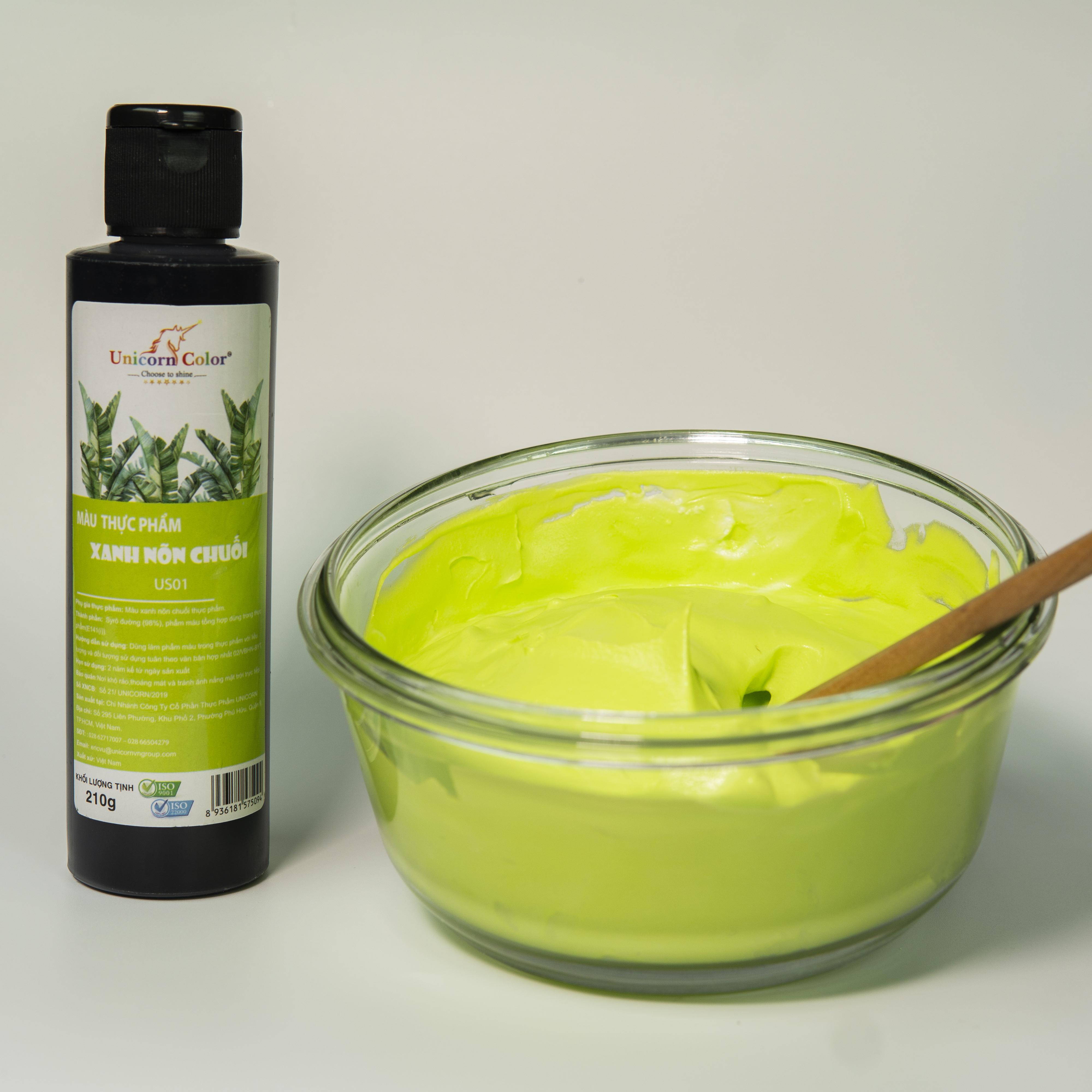 Màu thực phẩm Siro UNICORN  Không đắng - Màu xanh nõn chuối A09 lọ 210gr - Chuyên dụng trong bánh kem, bánh kẹo, món ăn, đồ uống... đạt đạt tiêu chuẩn ISO22000:2018