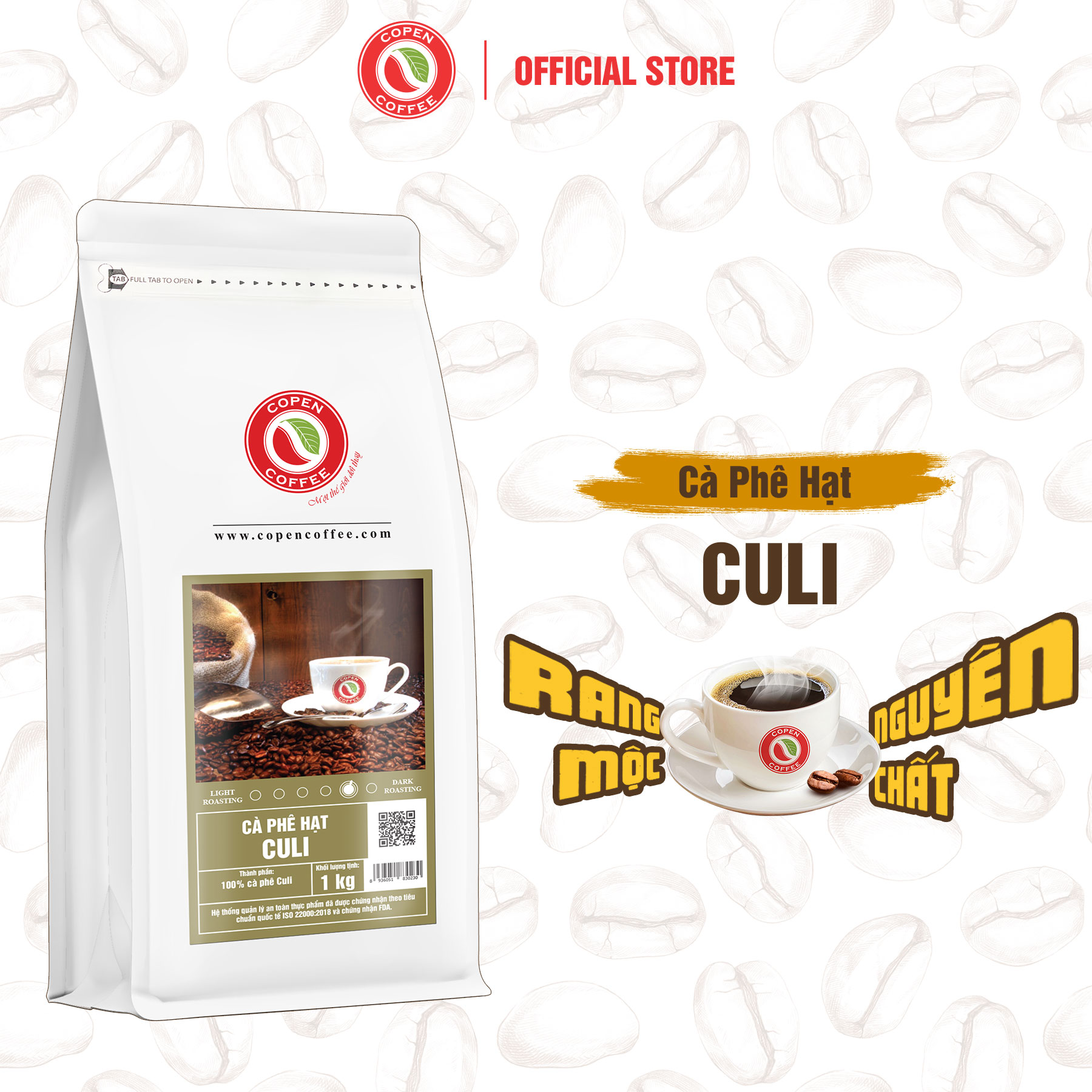  Cà phê hạt Culi gói 1kg  ST túi zip  - Rang mộc nguyên chất - Đắng mạnh mẽ thơm nồng hậu vị sâu - Pha máy pha phin - Copen Coffee 