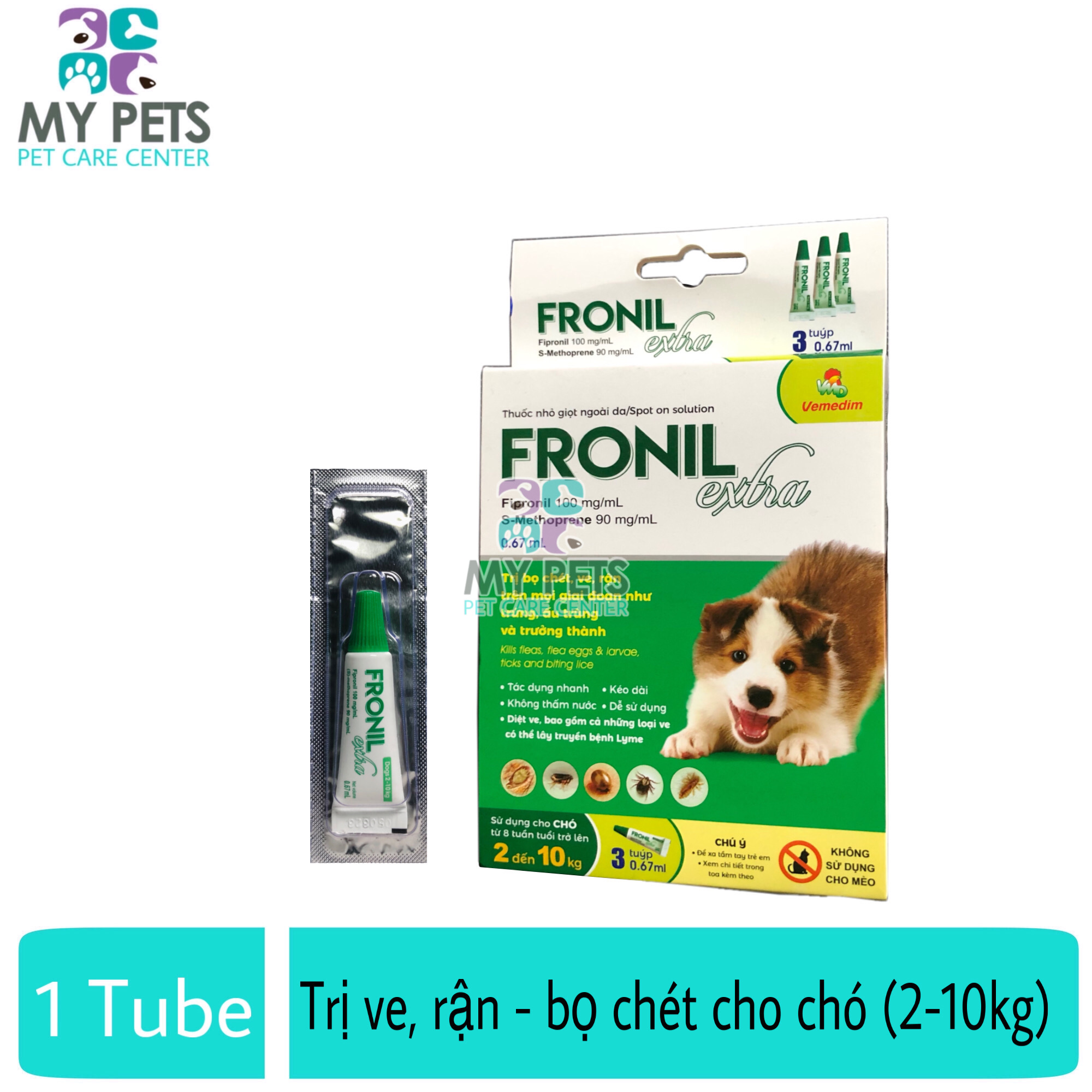 Fronil Extra nhỏ gáy hết ve rận bọ chét cho chó (size 2-10kg) (VMD) - Lẻ 1 tuyp. ( 1 tubes. no box)