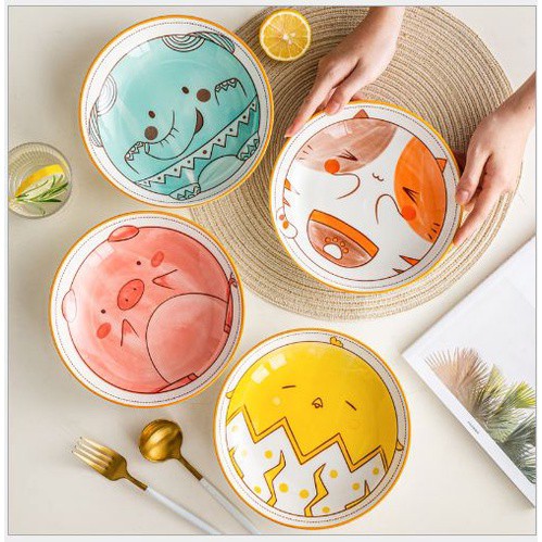 Bát Ăn Dặm Gốm Sứ Cho Bé Hình Con Vật Đáng Yêu, Bát Ăn Cơm Decor Bàn Chịu Nhiệt Cao
