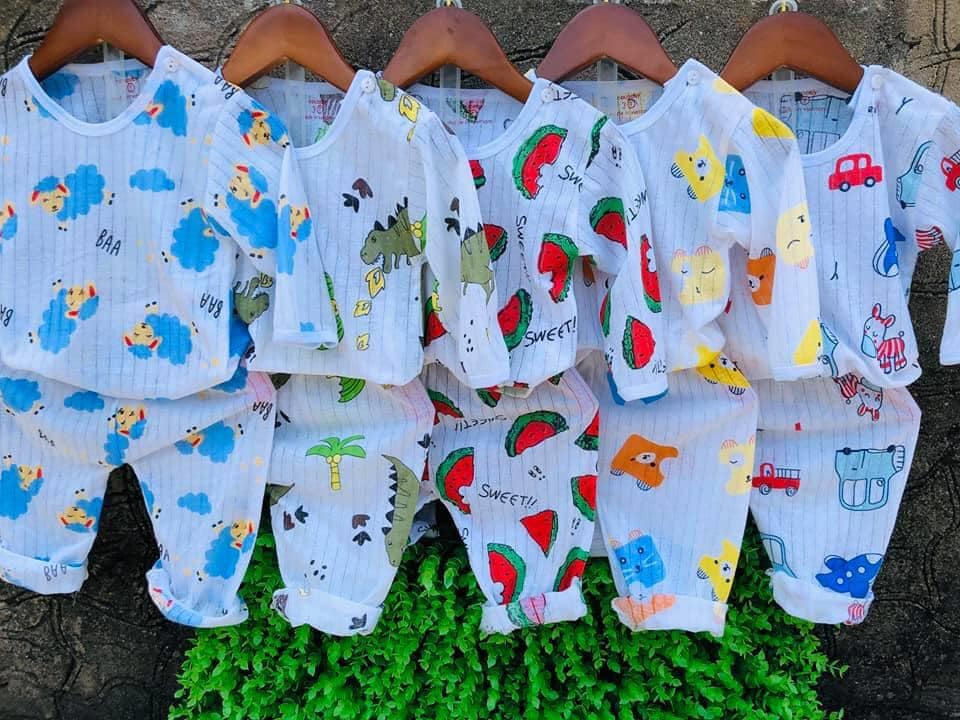Combo 5 bộ cotton giấy dài tay cúc cài vai cho bé