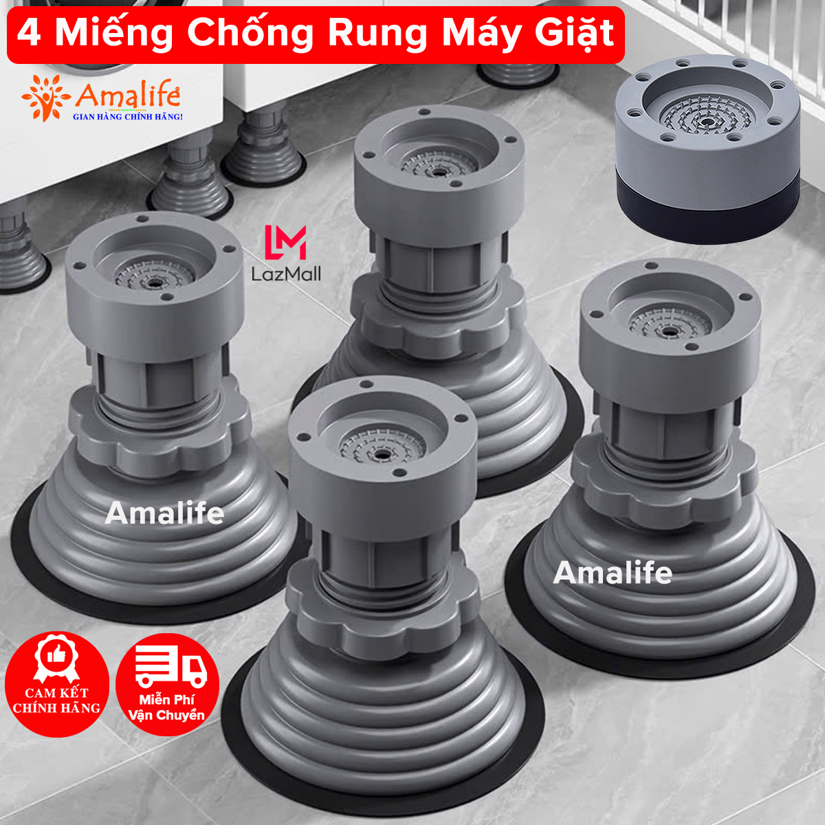Bộ Chân Đế Máy Giặt 4 Miếng Kê Tủ Lạnh Chống Rung Chống Trơn Trượt Điều Chỉnh Tăng Giảm Chiều Cao Nhựa Cứng Chính Hãng Amalife