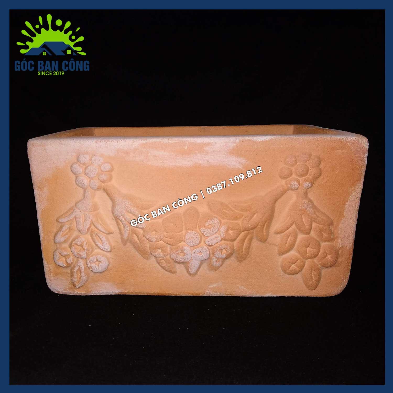 Chậu đất nung chữ nhật mini trồng cây để bàn, sen đá, bonsai mini