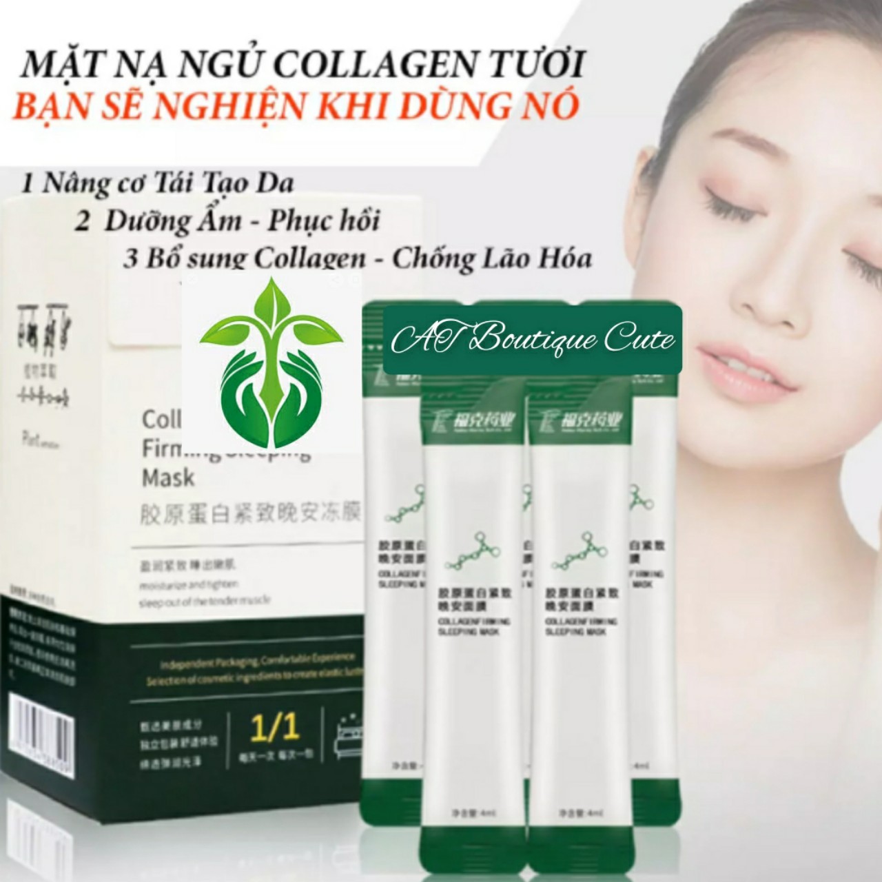 [Hộp 20 Gói] Mặt Nạ ngủ Collagen Tươi Nâng Cơ Mặt Dạng Thạch Dưỡng Da Nâng Cơ se khít lỗ chân lông Căng Bóng Mịn Da Dưỡng Ẩm Hàng Nội Địa Trung CH Boutique