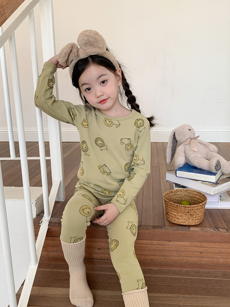 Bộ đồ ngủ ambb kids bé gái thu đông xanh sư tử