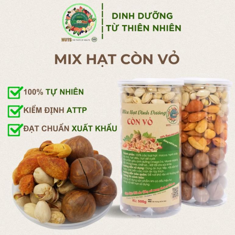 Hạt mix dinh dưỡng ta healthy food - hạt mix nguyên vỏ macca, hạnh nhân, dẻ cười nhiều dinh dưỡng tốt , hộp 500gr