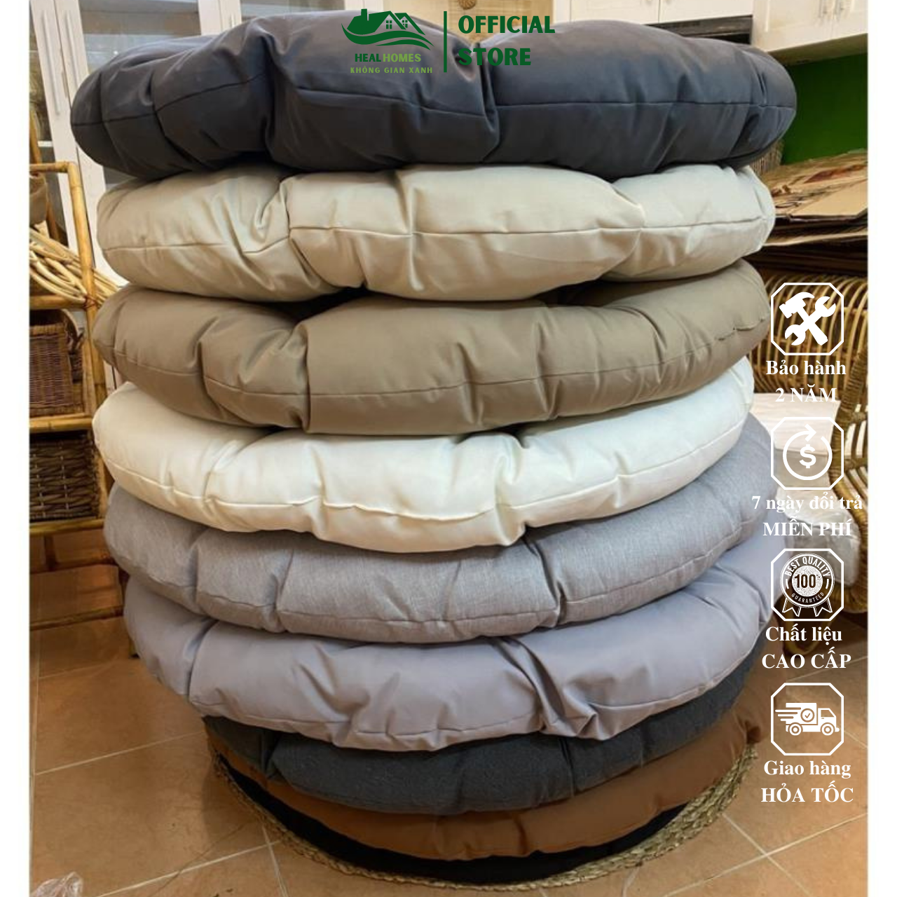 Nệm ghế papasan 1M2 vải bố kèm bông gòn cao cấp, Ghế lười bập bênh thư giãn Papasan mây phòng ngủ cho bé / HealHomes