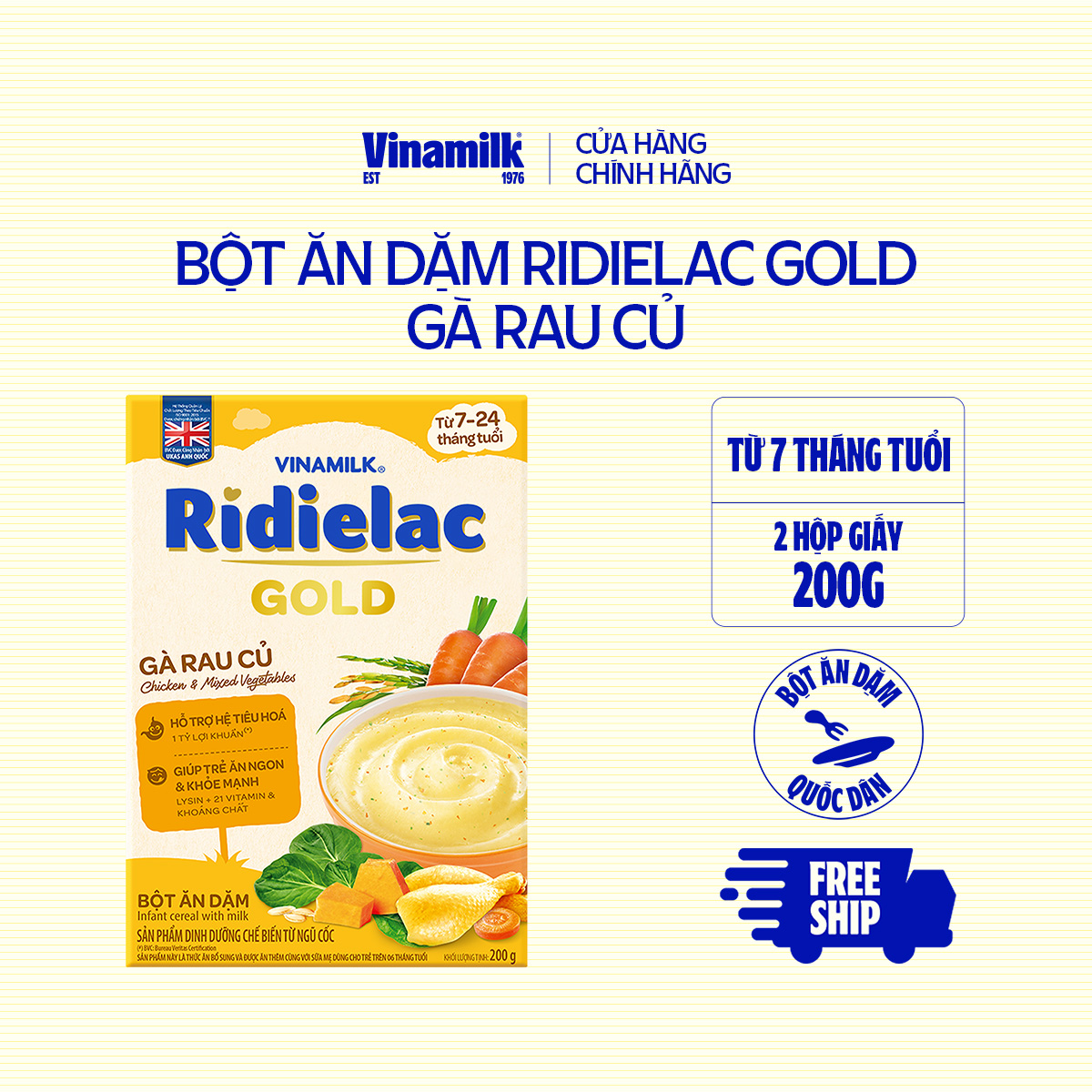 Bột Ăn Dặm Ridielac Gold Gà Rau Củ - 2 Hộp Giấy 200g