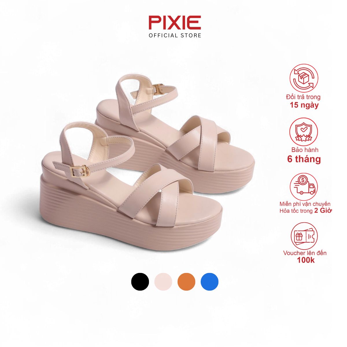[Form nhỏ] Giày Sandal Đế Xuồng Nữ 7cm Quai Chéo Pixie P207