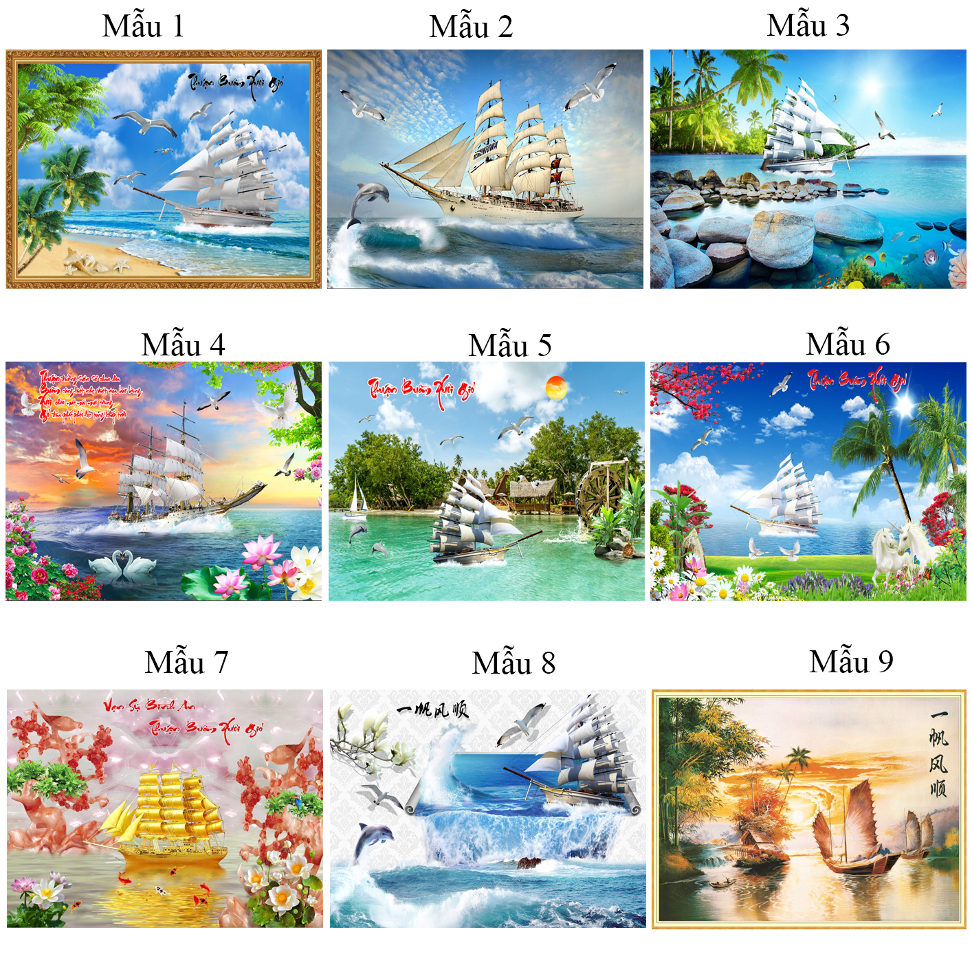 Tranh 3D dán tường Thuận Buồm Xuôi gió