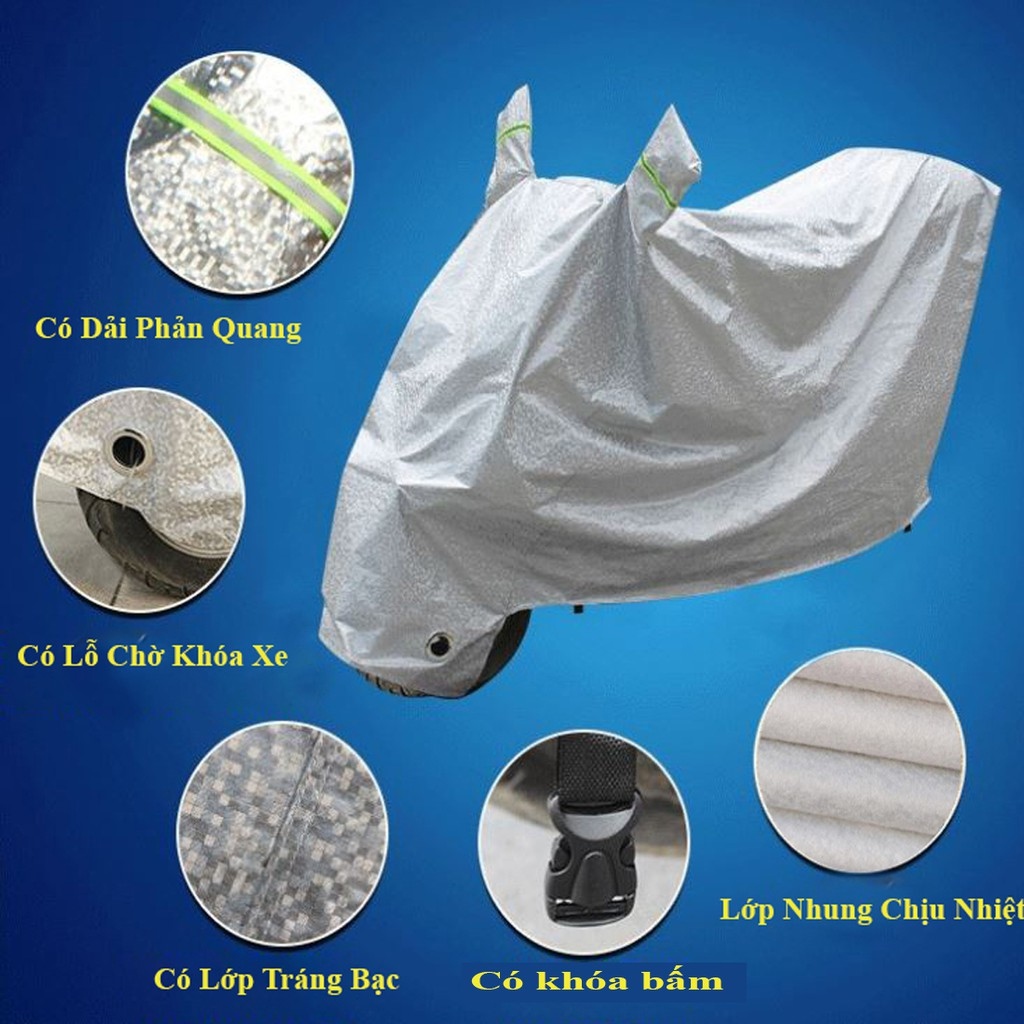 Bạt che xe máy loại dày 3 lớp tráng nhôm cao cấp - bạt phủ xe máy sh có phản quang