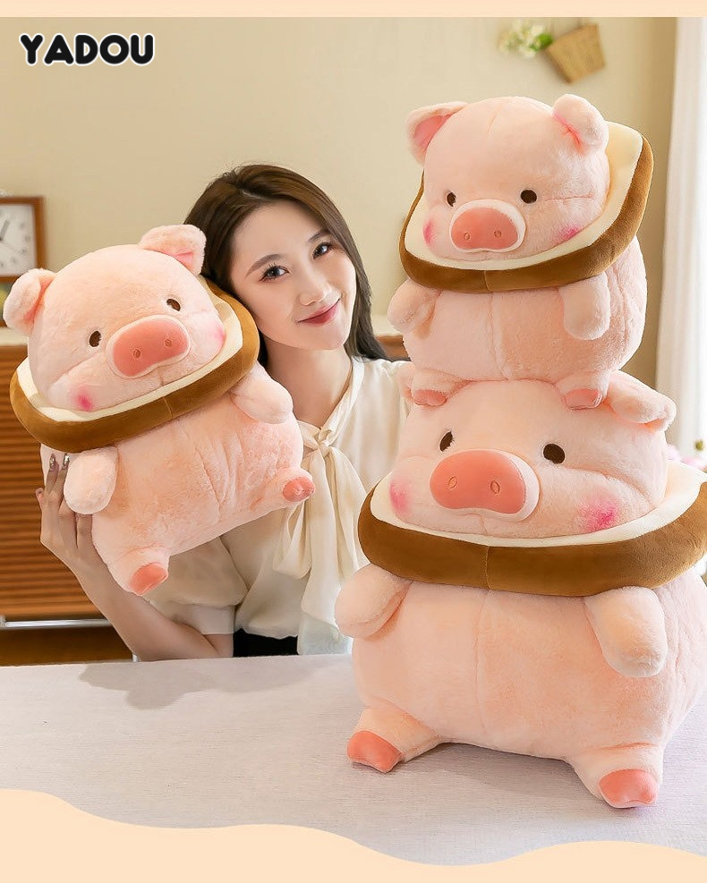 Yadou lợn bánh mì nướng đồ chơi nhồi bông búp bê lợn bánh mì hoạt hình gối ném lợn háu ăn quà tặng cho bé gái